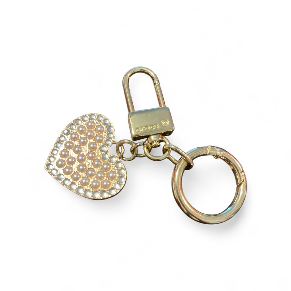 CROCS Gold Heart Key Holder Purse Charm with Crystal and Pearl like Accents